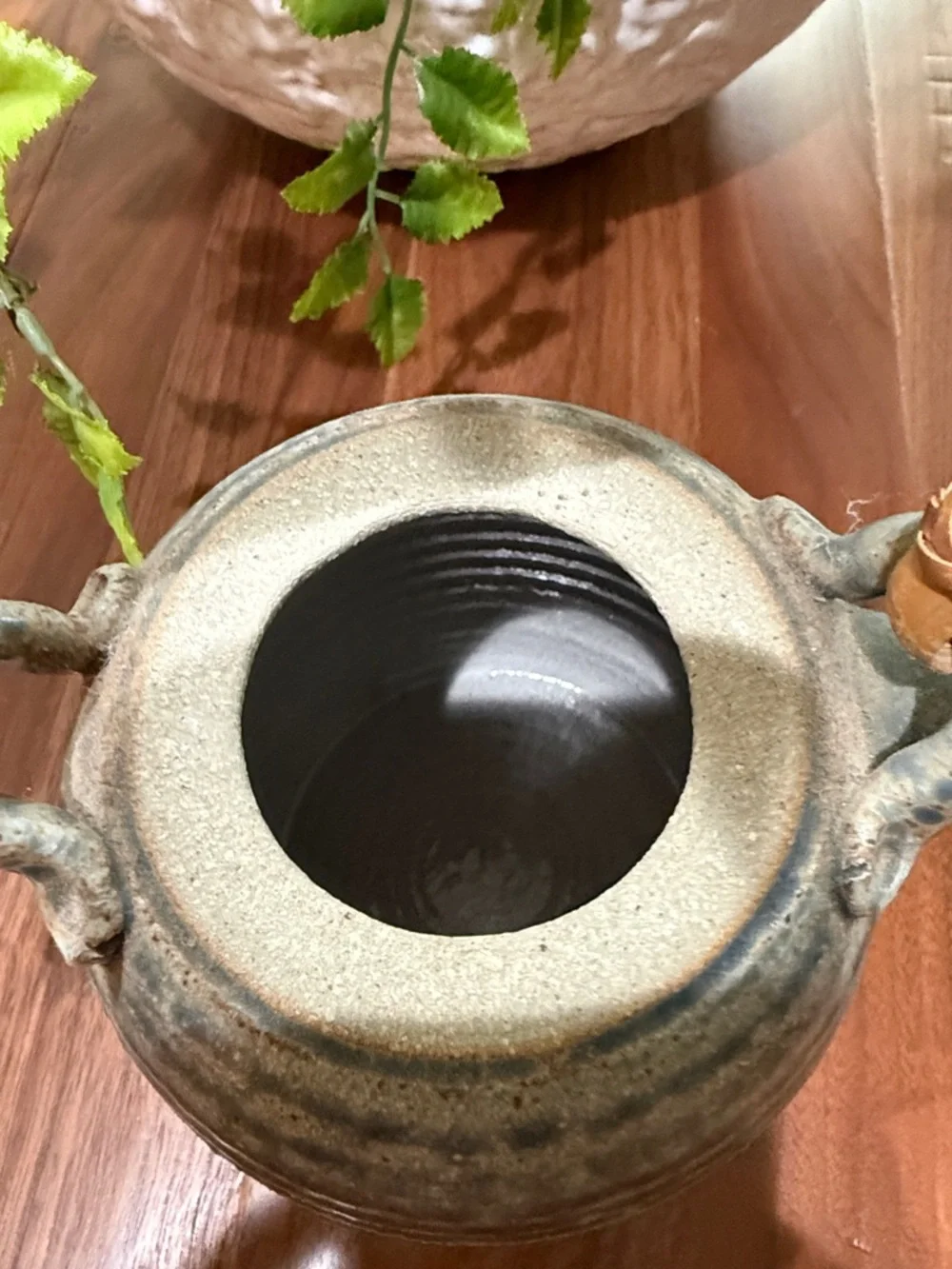 Handmade Blue Ceramic Teapot with Woven Handle